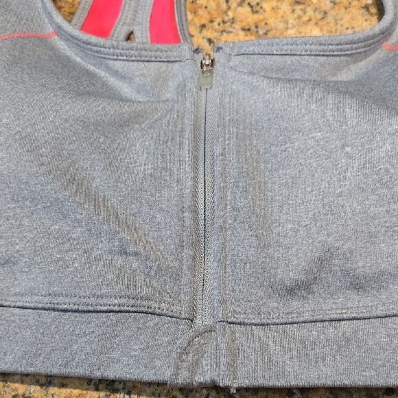 Ideology Zip-Front Gray and Pink Sports Bra - Picture 2 of 9